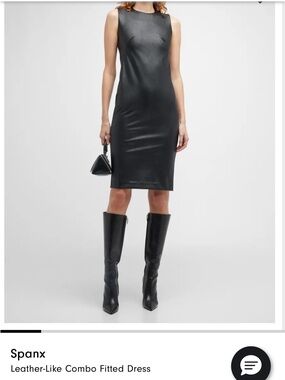 SPANX | Dresses | Spanx Leatherlike Combo Fitted Dress Xs